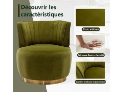 Silla giratoria redonda en tela de bucle verde oliva - respaldo ergonómico - máximo 150kg - 62.5x62x69.5cm