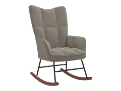 Silla mecedora con reposapiés terciopelo gris claro ES37237