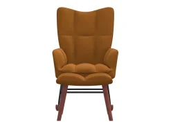 Silla mecedora con reposapiés terciopelo marrón ES43614