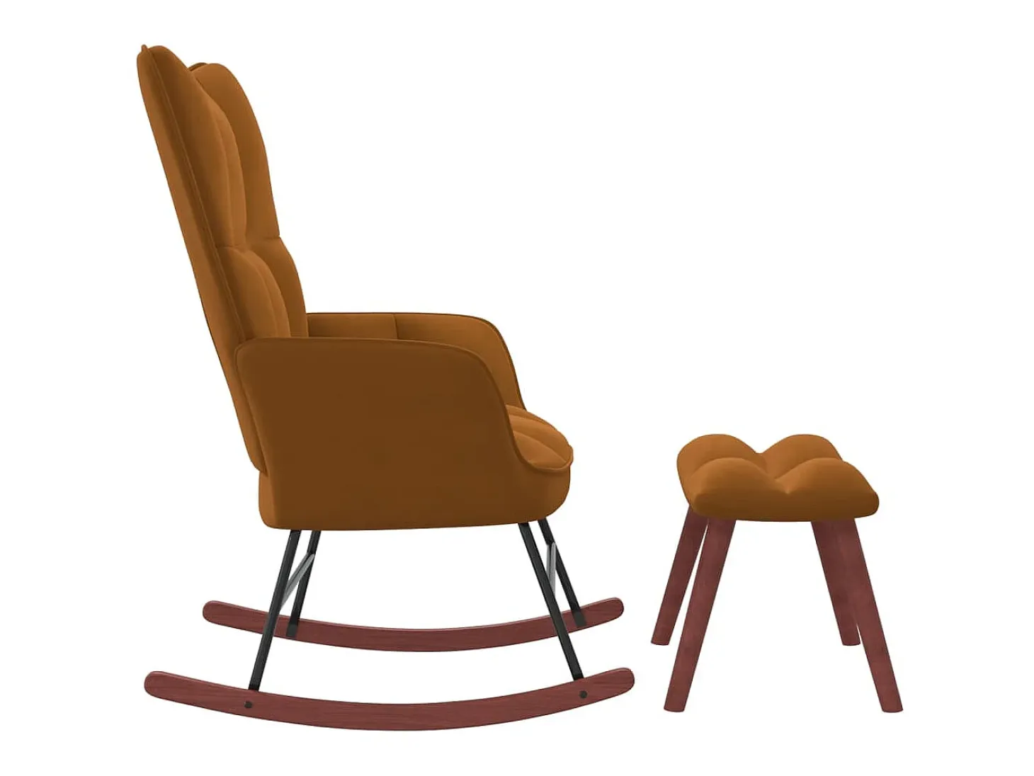 Silla mecedora con reposapiés terciopelo marrón ES43614