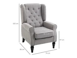 Sillón almohada con tapizado, patas de madera, poliéster, color gris (74x86x102cm)