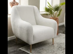 Sillón blanco NEGAN con patas doradas - Estilo contemporáneo y confortable