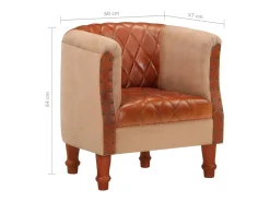 Sillón cúbico de cuero auténtico y madera maciza mango marrón