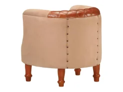 Sillón cúbico de cuero auténtico y madera maciza mango marrón