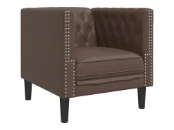Sillón Chesterfield de cuero artificial marrón