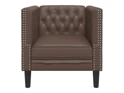 Sillón Chesterfield de cuero artificial marrón