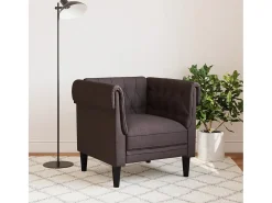 Sillón Chesterfield de tela marrón oscuro