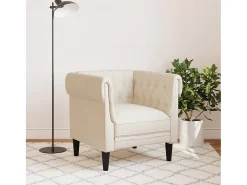 Sillón Chesterfield de tela crema