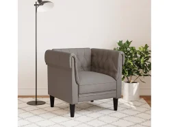 Sillón Chesterfield de tela gris taupé