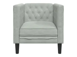 Sillón Chesterfield de terciopelo gris claro