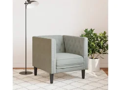Sillón Chesterfield de terciopelo gris claro
