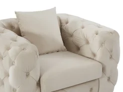 Sillón chéster de terciopelo beige y patas de metal EDWINA