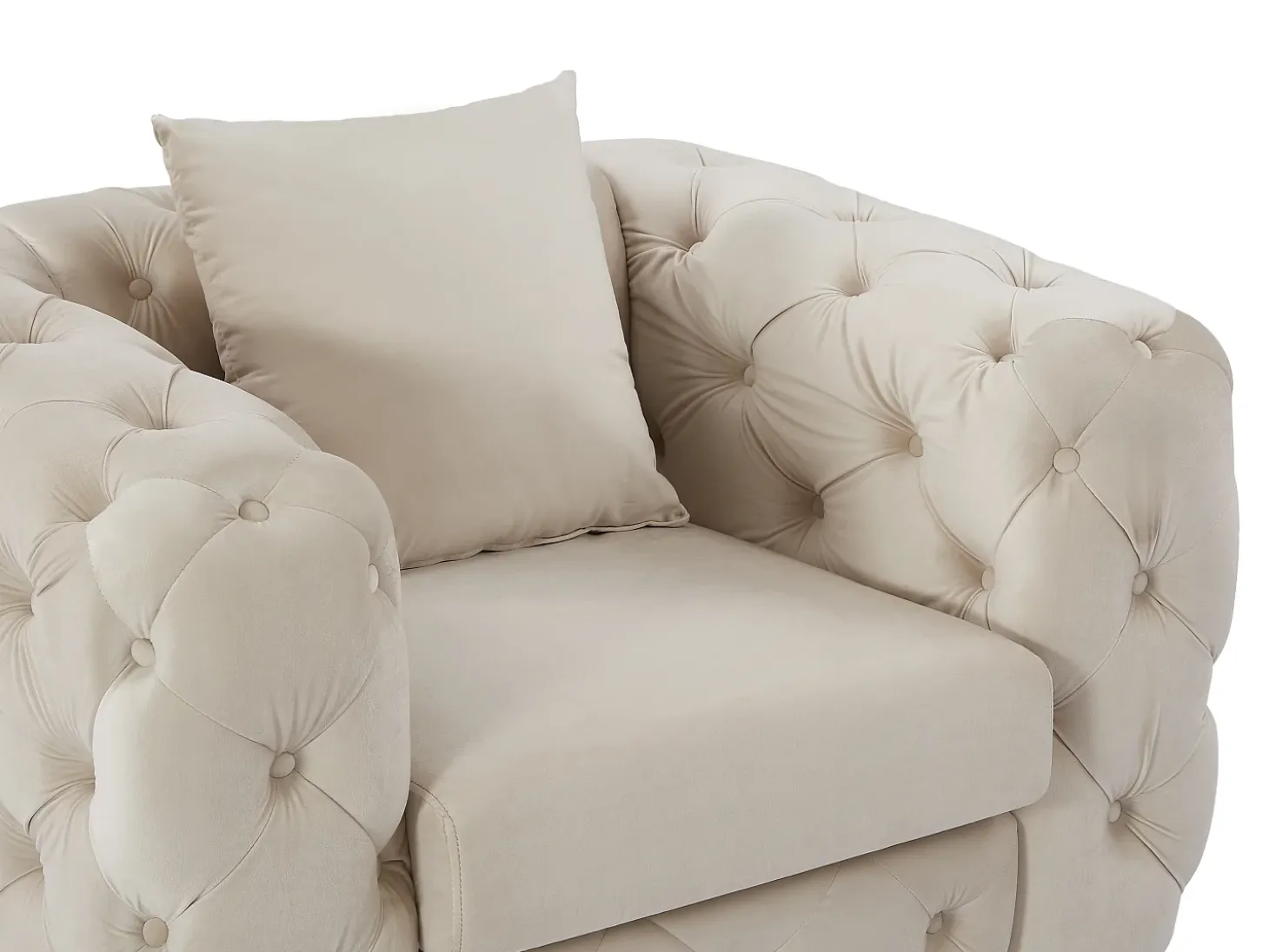 Sillón chéster de terciopelo beige y patas de metal EDWINA