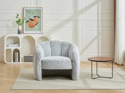 Sillón con forma de concha en chenilla color gris DELIPO
