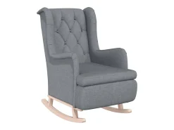 Sillón con patas mecedoras y taburete de tela gris claro