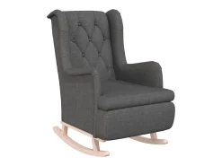 Sillón con patas mecedoras madera de caucho tela gris oscuro