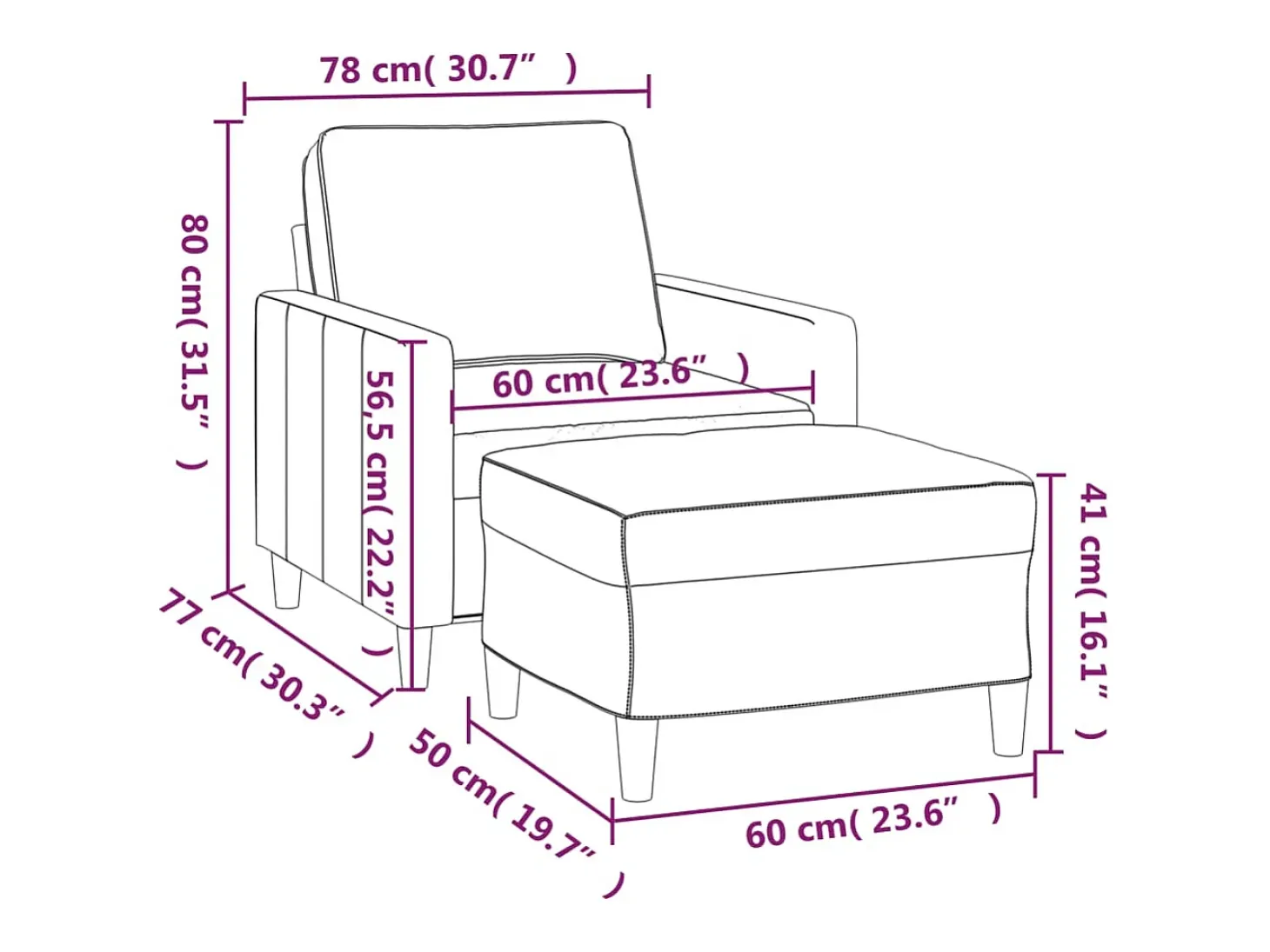 Sillón con reposapiés Crema 60 cm Terciopelo
