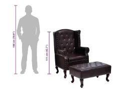 Sillón con reposapiés cuero sintético marrón oscuro