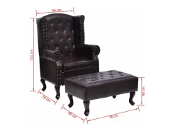 Sillón con reposapiés cuero sintético marrón oscuro