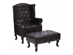 Sillón con reposapiés cuero sintético marrón oscuro