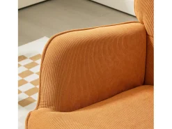 Sillón con reposapiés en pana, patas de madera, color marrón