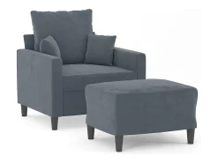 Sillón con reposapiés Gris oscuro 60 cm Terciopelo