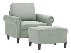Sillón con reposapiés Gris claro 60 cm Terciopelo
