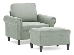 Sillón con reposapiés Gris claro 60 cm Terciopelo