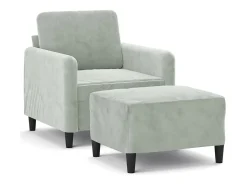 Sillón con reposapiés Gris claro 60 cm Terciopelo