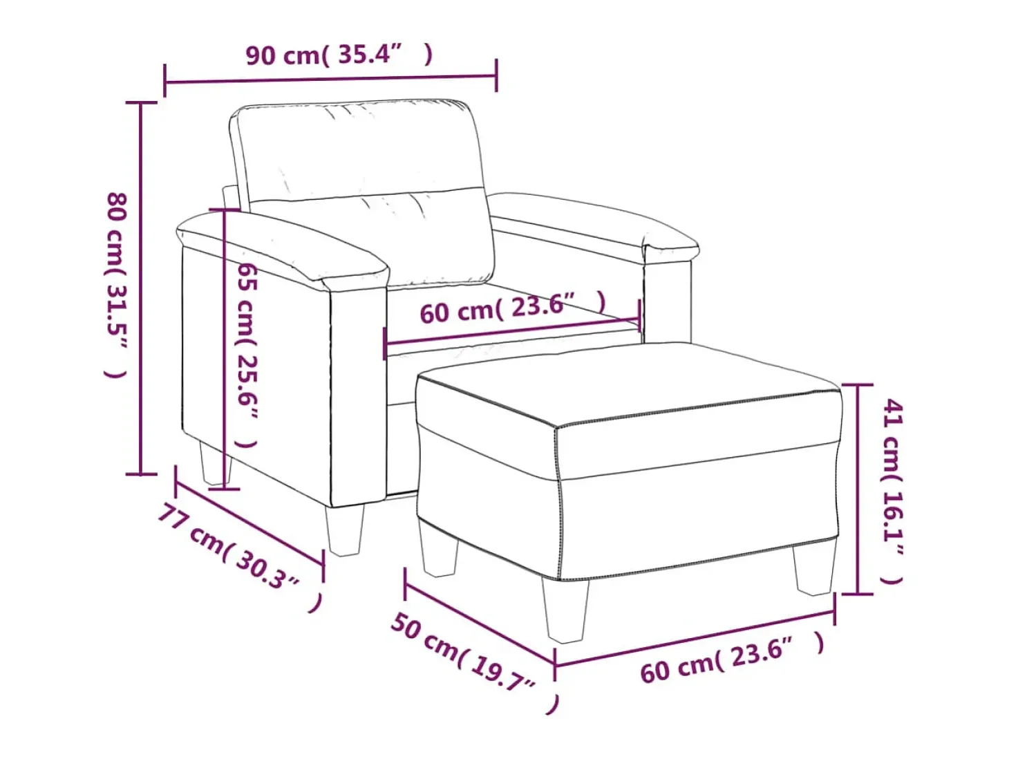 Sillón con reposapiés Negro 60 cm Piel sintética