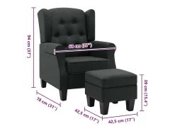 Sillón con reposapiés tela gris oscuro