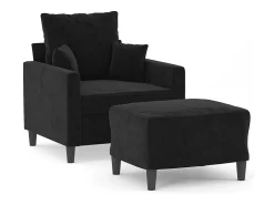 Sillón con reposapiés Terciopelo Negro 60 cm