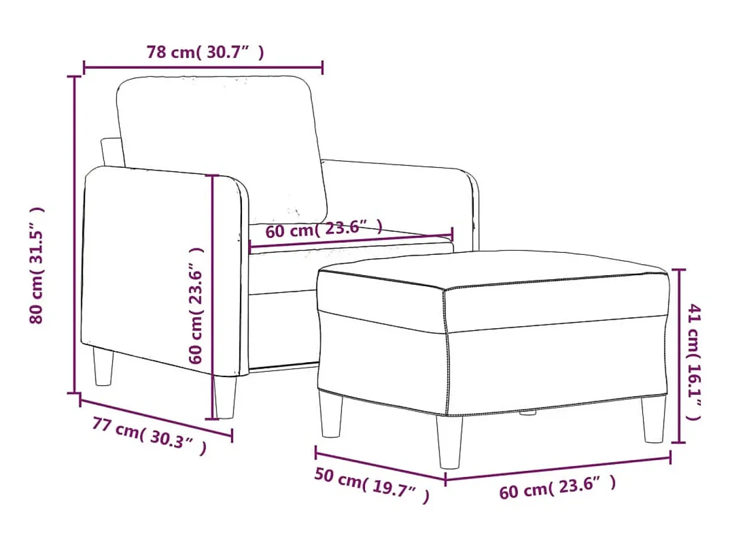 Sillón con reposapiés Terciopelo Rosa 60 cm