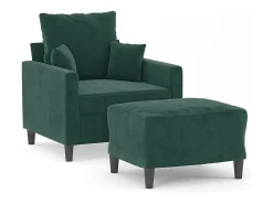 Sillón con reposapiés Verde oscuro 60 cm Terciopelo