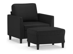 Sillón con taburete cuero sintético negro 60 cm