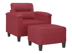 Sillón con taburete cuero sintético rojo tinto 60 cm