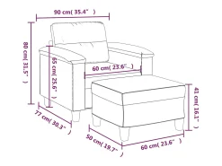 Sillón con taburete cuero sintético rojo tinto 60 cm