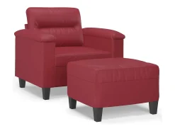 Sillón con taburete cuero sintético rojo tinto 60 cm