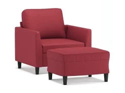 Sillón con taburete cuero sintético rojo tinto 60 cm