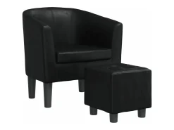 Sillón con taburete cuero sintético negro
