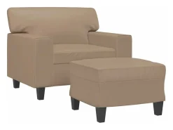 Sillón con taburete cuero sintético color capuchino 60 cm