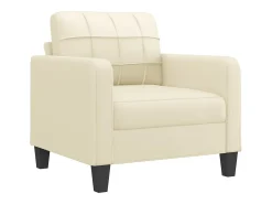 Sillón con taburete cuero sintético color crema 60 cm