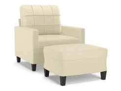 Sillón con taburete cuero sintético color crema 60 cm