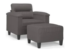 Sillón con taburete cuero sintético gris 60 cm