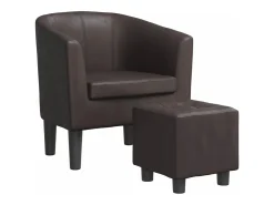 Sillón con taburete cuero sintético marrón