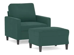 Sillón con taburete terciopelo verde oscuro 60 cm