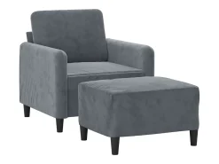 Sillón con taburete terciopelo gris oscuro 60 cm
