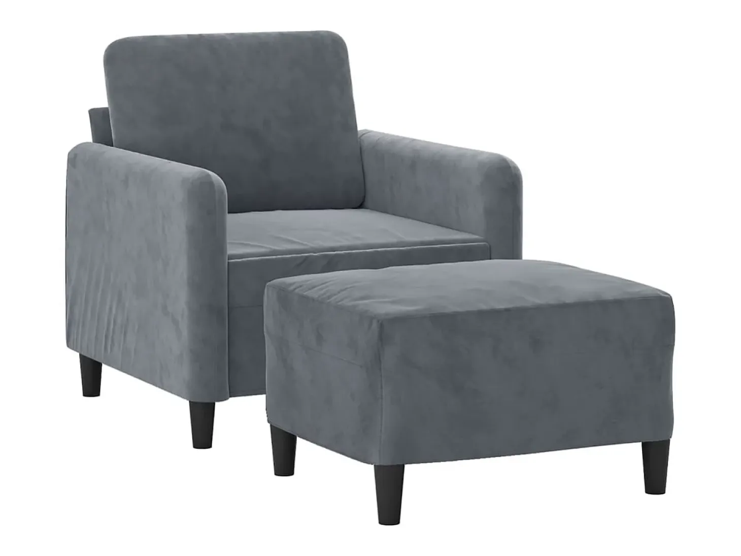 Sillón con taburete terciopelo gris oscuro 60 cm