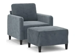 Sillón con taburete terciopelo gris oscuro 60 cm