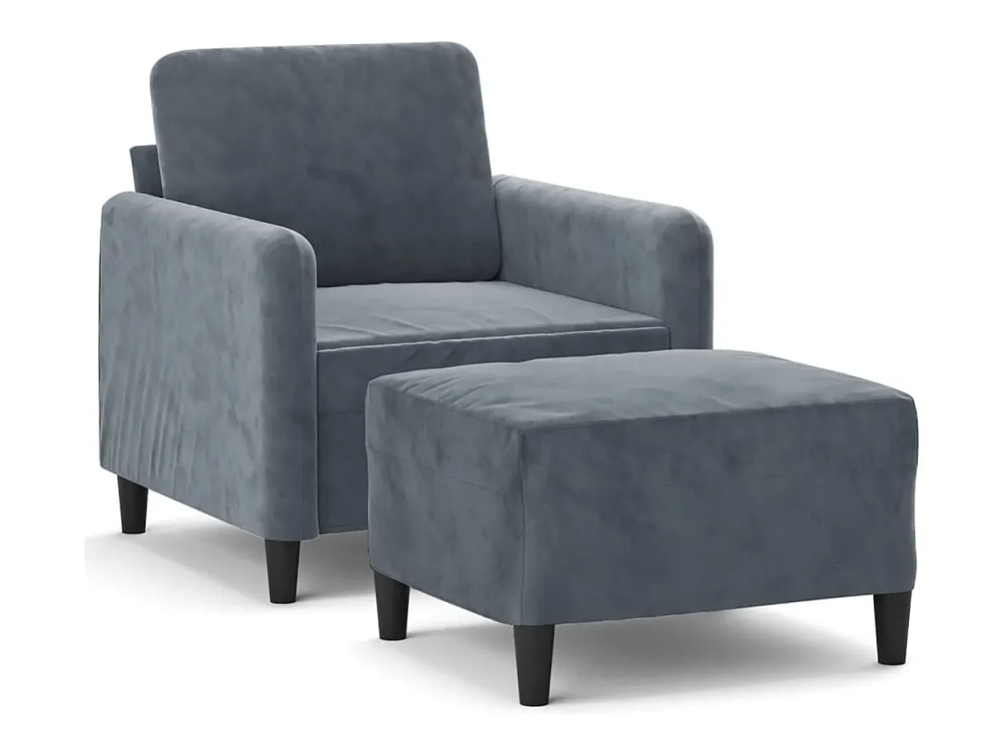 Sillón con taburete terciopelo gris oscuro 60 cm